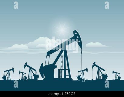 Silhouette de pompes à huile de travail , matériel pour l'industrie pétrolière Illustration de Vecteur