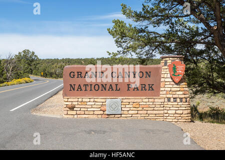 Panneau de bienvenue, Rive Sud, le Parc National du Grand Canyon, Arizona, USA Banque D'Images