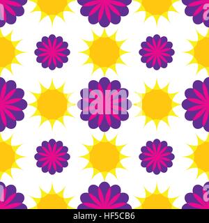 Modèle sans couture avec de belles fleurs et de Soleil sur fond blanc Illustration de Vecteur
