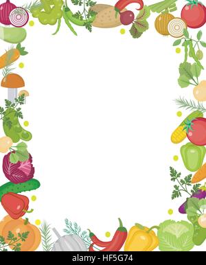 Cadre carré de légumes, avec place pour le texte. Style plat. Isolé sur fond blanc. Mode de vie sain, végétalien, régime végétarien, les aliments crus. Vector illustration. Illustration de Vecteur