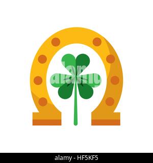 Trèfle et fer à cheval en or vert icône sur fond blanc. Saint Patrick's Day concept. design coloré. vector illustration Illustration de Vecteur