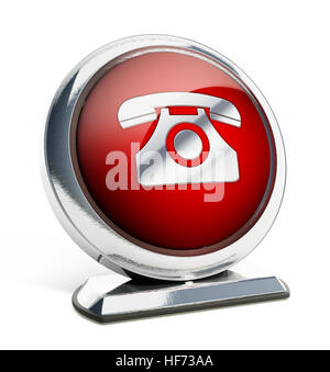 Bouton rouge brillant avec symbole de téléphone. 3D illustration. Banque D'Images