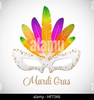 Mardi Gras masque vectoriel avec plumes colorées isolé sur blanc Illustration de Vecteur