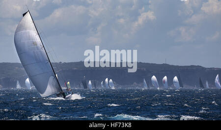 SYDNEY, AUSTRALIE - Décembre 26,2016 : Yachts course sur la côte dans l'Assemblée Sydney to Hobart yacht race. La "grande race" est très populaire avec Syd Banque D'Images