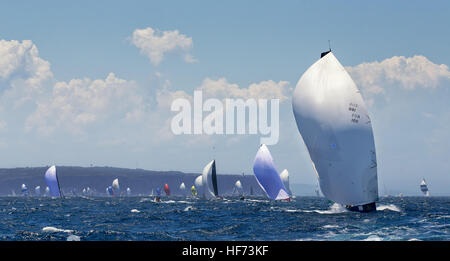 SYDNEY, AUSTRALIE - Décembre 26,2016 : Yachts course sur la côte dans l'Assemblée Sydney to Hobart yacht race. La "grande race" est très populaire avec Syd Banque D'Images