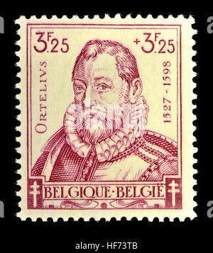 Timbre-poste belge (1942) : Abraham Ortelius / Ortels/ Orthellius / Wortels (1527 - 1598), géographe et cartographe flamand reconnu comme le cr Banque D'Images