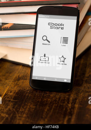 Bookshop lancé sur Android application. Conception de l'achat d'un ebook sur l'appareil mobile Banque D'Images