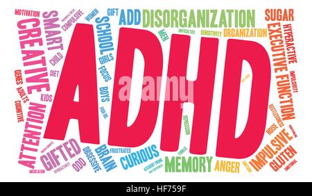 Nuage de mots multicolores d'ADHD. Illustration de Vecteur