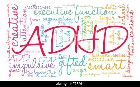 Nuage de mots multicolores d'ADHD. Illustration de Vecteur