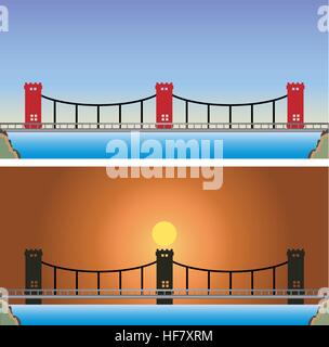 Pont et Tour d'observation avec Sky Background vector Illustration Illustration de Vecteur