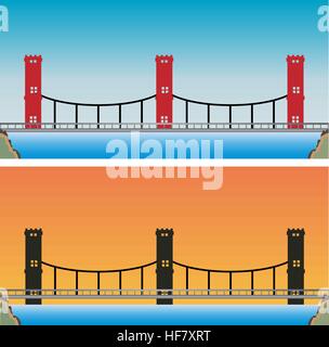 Pont et Tour d'observation avec Sky Background vector Illustration Illustration de Vecteur