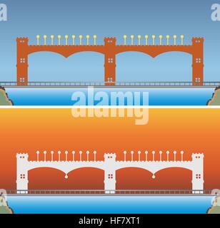 Pont et Tour d'observation avec Sky Background vector Illustration Illustration de Vecteur