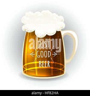 Beer mug en cartoon style slogan. L'emblème de la brasserie artisanale l'élément. Vector illustration. Illustration de Vecteur