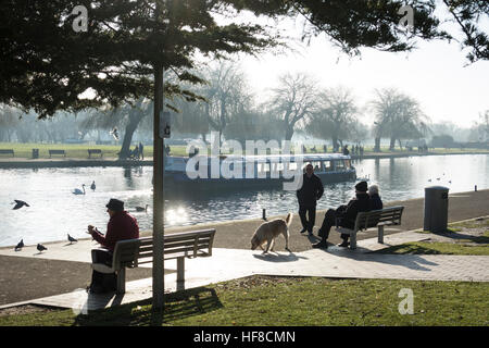 Stratford-upon-Avon, Warwickshire, Royaume-Uni. Le 28 décembre 2016. Après un brouillard glacial et commencer la journée, soleil d'hiver brille sur la rivière Avon à Stratford-upon-Avon. Crédit : Colin Underhill/Alamy Live News Banque D'Images