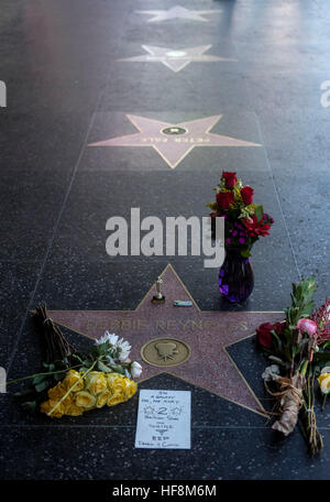 Los Angeles, USA. Dec 29, 2016. Des fleurs et des bougies entourent le Hollywood Walk of Fame star de Debbie Reynolds, à Los Angeles, Californie, États-Unis, le 29 décembre 2016. Hollywood star Debbie Reynolds est mort de course mercredi à l'âge de 84 ans, un jour après sa fille Carrie Fisher, la mort. L'actrice Carrie Fisher, mieux connue comme la princesse Leia dans La Guerre des étoiles, film de franchise, est mort à l'âge de 60 ans le mardi matin, après avoir subi une crise cardiaque sur un vol vendredi dernier. © Zhao Hanrong/Xinhua/Alamy Live News Banque D'Images