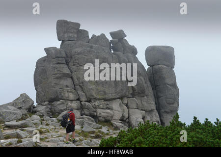 Mittagstein, Side, Polen, partir de la pierre, Sudètes, poteaux Banque D'Images