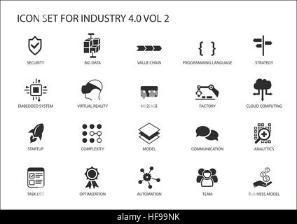 Icon Set réutilisables pour l'industrie 4.0 Illustration de Vecteur