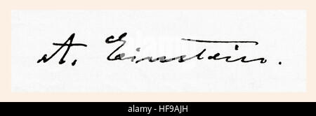 La signature d'Albert Einstein, 1879 - 1955. Physicien théorique d'origine allemande. De Meyers lexique, publié en 1924. Banque D'Images