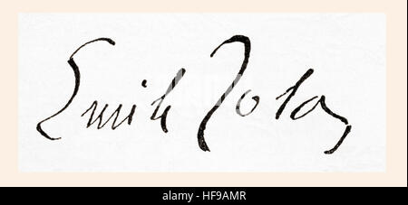 Signature d'Émile Édouard Charles Antoine Zola, 1840 - 1902. La romancière, dramaturge et journaliste. De Meyers lexique, publié en 1924. Banque D'Images