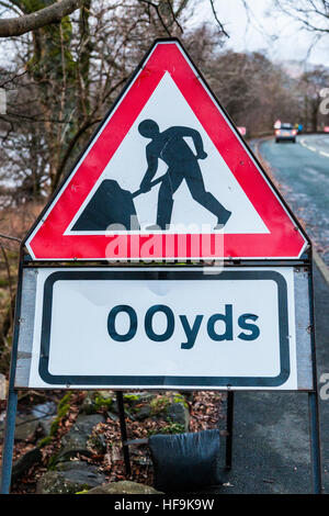 Travaux panneau près de Grasmere, Lake District, Cumbria Banque D'Images