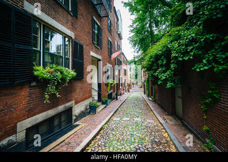 Acorn Street, à Beacon Hill, Boston, Massachusetts. Banque D'Images