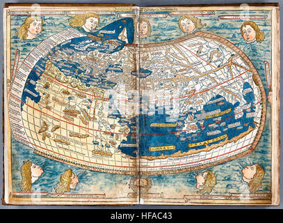 Claude Ptolémée (90-168AD) carte du monde en projection sphérique vers 150AD par Nicolaus Germanus (c. 1420 - c. 1490) édition de la Cosmographia de Ptolémée publié en 1482. Voir la description pour plus d'informations. Banque D'Images