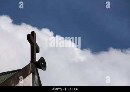 Détail de la toiture de l'église baptiste de Longwa village, mon district, Nagaland, Inde. Banque D'Images