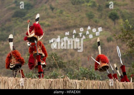 Pochury coiffures à la Festival 2015 Calao, Kisama, village du district de Kohima, Nagaland, Inde. Banque D'Images