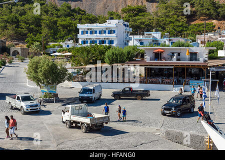 Agia Roumeli village, Chania Région de Crète. Agia Roumeli est uniquement accessible à pied ou par mer (ferry). Banque D'Images