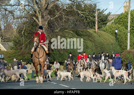 Cotswold nord boxing day Hunt rencontrez. Broadway, Worcestershire, Angleterre. Banque D'Images