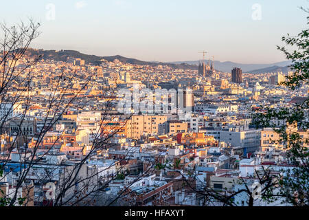 Barcelona City skyline aerial view Banque D'Images