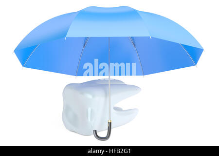 Concept de protection des dents avec parapluie, rendu 3D isolé sur fond blanc Banque D'Images