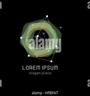 Des formes géométriques abstraites inhabituelle logo Vector. Circulaire, logotypes colorés polygonale sur le fond noir. Illustration de Vecteur