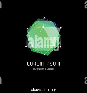 Des formes géométriques abstraites inhabituelle logo Vector. Circulaire, logotypes colorés polygonale sur le fond noir. Illustration de Vecteur