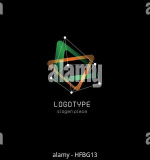 Des formes géométriques abstraites inhabituelle logo Vector. Circulaire, logotypes colorés polygonale sur le fond noir. Illustration de Vecteur