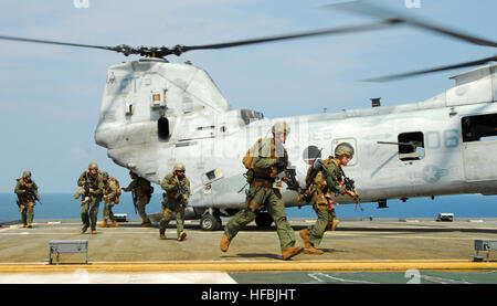 110217-N-8607R-024 GOLFE DE THAÏLANDE (fév. 17, 2011) Les Marines affectés à la vigueur de peloton de reconnaissance de la 31e Marine Expeditionary Unit (MEU) 31 effectuer une visite, un conseil, une perquisition et saisie exercice à bord du transport maritime militaire Commandement maritime dégrossissement du navire USNS 1Le lieutenant Jack Lummus (T-AK 3011) dans le cadre de l'exercice Gold Cobra 2011. Gold Cobra est un exercice militaire multinational co-parrainé par les États-Unis et la Thaïlande. (U.S. Photo par marine Spécialiste de la communication de masse 2e classe Eva-Marie Jacquin/libérés) - Imagerie de la marine américaine - Marines effectuer une visite, un conseil, vous pouvez et seiz Banque D'Images