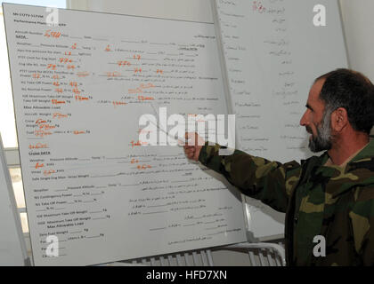 SHINDAND, Afghanistan - Afghan Air Force Le Capitaine Sher Jan, stationnés à la centre de formation de l'AAF, l'Afghanistan, Shindand donne un bref contrôle en amont avant le premier vol d'un hélicoptère Mi-17 où un pilote instructeur d'AAF a servi comme instructeur-chef pour un pilote de l'Afghanistan. (U.S. Photo de marine de 3e classe, spécialiste des communications de masse de Jared E. Walker). MI-17 Afghan trains pilote instructeur étudiant pour première fois (5531255269) Banque D'Images