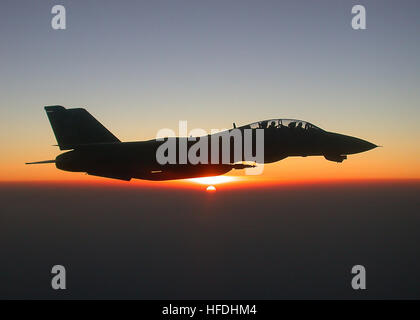 020808-N-1955P-001 de l'opération Enduring Freedom (Août 8, 2002) -- Un F-14 'Tomcat' attribué à la "Jolly Rogers' d'un escadron de chasse zéro trois (FV-103) effectue une mission au-dessus de l'Afghanistan à l'appui de l'opération Enduring Freedom. Le Grumman F-14 Tomcat est un avion supersonique, double-moteur, aile de balayage variable, deux-place strike fighter. Le TomcatÕs principales missions sont la supériorité aérienne, la défense aérienne de la flotte et de frappes de précision contre des objectifs au sol. U.S. Navy photo : Capt Dana Potts. (Libéré) US Navy 020808-N-1955P-001 un F-14 Tomcat figter en jet-vol au dessus de l'Afghanistan Banque D'Images