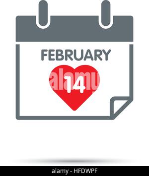 L'icône Calendrier pour la Saint-Valentin. Coeur rouge et la date de 14 février sur feuille de calendrier. Illustration de Vecteur