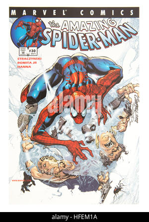 L'Extraordinaire Spider-Man Marvel Comics sur fond blanc Banque D'Images