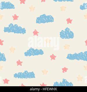 Modèle sans couture, nuages, pluie et soleil créé des lignes arrondies. Journée ensoleillée, des pluies Illustration de Vecteur