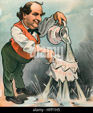 Le Bryan-fait état ; - ne pas contenir de l'eau. Caricature politique montre William Jennings Bryan tenant une cruche marqués 'le peuple' verser de l'eau portant la mention "Editoriaux" en une couronne de papier marqués 'McKinley's Crown", qui est rempli de trous et fuites d'eau partout. Juin 1901 Banque D'Images