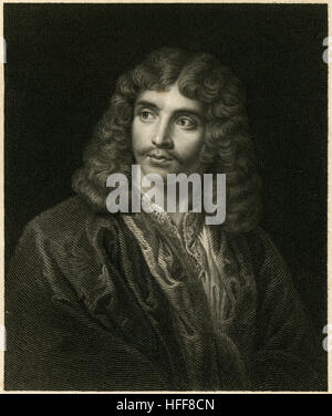 Gravure ancienne c1840 de Molière. Jean-Baptiste Poquelin, connu sous le nom de Molière (1622-1673), était un acteur et dramaturge français qui est considéré comme l'un des plus grands maîtres de la comédie dans la littérature occidentale. SOURCE : gravure originale. Banque D'Images