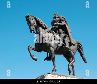 Statue équestre de Skanderbeg, héros national albanais, la place Skanderbeg, Tirana, Albanie Banque D'Images