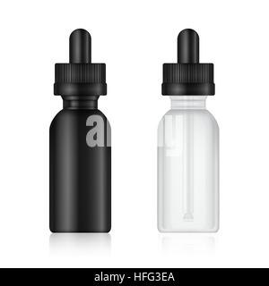 Les bouteilles de liquide Vape. E-liquide Flacon réaliste des maquettes. Les saveurs de la cigarette électronique. Arrière-plan blanc. Vector Illustration. Illustration de Vecteur