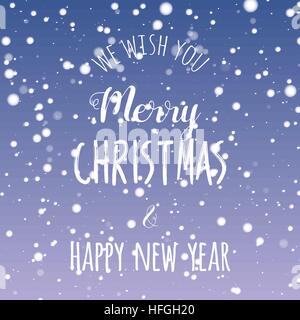Nous vous souhaitons un joyeux Noël et une bonne année design lettrage. Arrière-plan de neige floue. Vector illustration. Illustration de Vecteur