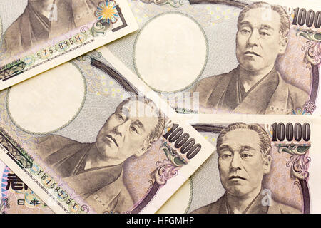 Des dizaines de milliers de macro yen bills. Billets de banque japonais. Banque D'Images