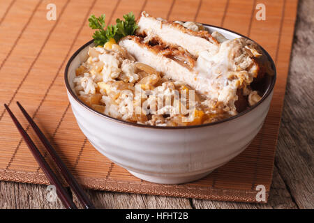 La nourriture japonaise Katsudon frit pané escalope de porc sur du riz vapeur libre. L'horizontale Banque D'Images