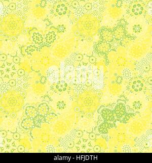 Résumé motif transparent décoratif dessiné à la main avec des éléments floraux jaune vert Illustration de Vecteur
