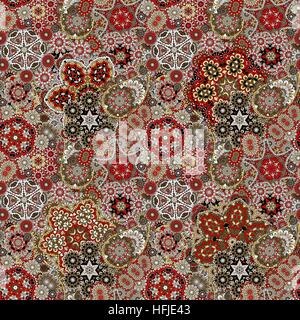 Paisley modèle transparent. Vintage red brown gold background en style batik Illustration de Vecteur